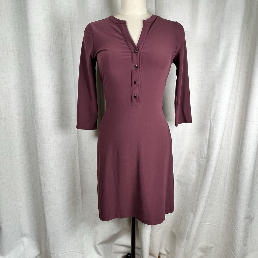 White House Black Market Jersey Burgundy Maroon‎ Cranberry Shirt Dress Small